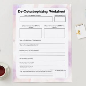 De-Catastrophizing Worksheet –Printable Anxiety/Worry and Thought Journal Tool